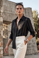 Black Pinstripe Button Down Shirt