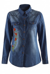 Embroidered Washed Denim Shirt