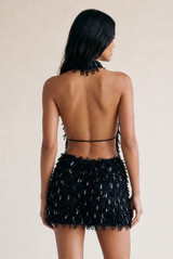 Plunge Front Sequin Cowl Neck Top