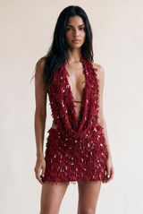 Plunge Front Sequin Cowl Neck Top