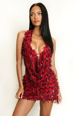 Plunge Front Sequin Cowl Neck Top