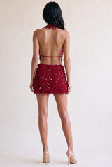Sequin Cowl Neck Top And Mini Skirt Set