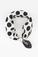 Polka Dot Satin Pearl Clasp Neck Scarf 