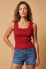 Lurex Scallop Hem Fine Knit Top