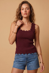 Lurex Scallop Hem Fine Knit Top