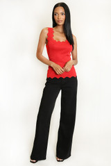 Lurex Scallop Hem Fine Knit Top