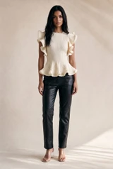 Knit Ruffle Sleeve Peplum Top