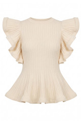 Knit Ruffle Sleeve Peplum Top