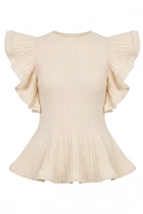 Knit Ruffle Sleeve Peplum Top