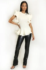 Knit Ruffle Sleeve Peplum Top