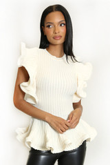 Knit Ruffle Sleeve Peplum Top