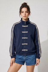 Striped Sleeve Pankou Closure Jacket