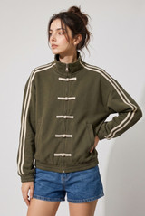 Striped Sleeve Pankou Closure Jacket