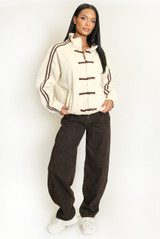 Striped Sleeve Pankou Closure Jacket