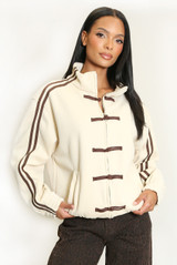 Striped Sleeve Pankou Closure Jacket