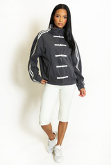 Striped Sleeve Pankou Closure Jacket
