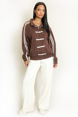 Striped Sleeve Pankou Closure Jacket
