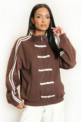 Striped Sleeve Pankou Closure Jacket