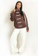 Striped Sleeve Pankou Closure Jacket