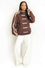 Striped Sleeve Pankou Closure Jacket