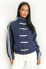 Striped Sleeve Pankou Closure Jacket