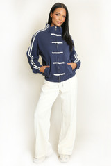 Striped Sleeve Pankou Closure Jacket