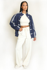 Striped Sleeve Pankou Closure Jacket