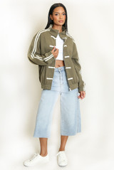 Striped Sleeve Pankou Closure Jacket