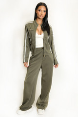 Full Zip Side Stripe Tracksuit With Button Detail 