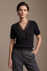 Lace Neckline Soft Knit Top