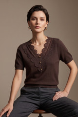 Lace Neckline Soft Knit Top
