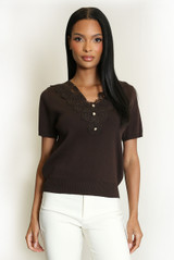 Lace Neckline Soft Knit Top