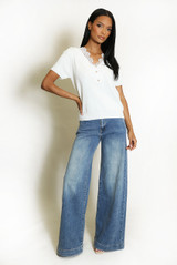 Lace Neckline Soft Knit Top