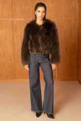 Soft Collarless Faux Fur Jacket