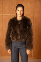 Soft Collarless Faux Fur Jacket