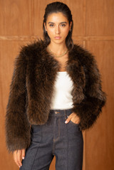 Soft Collarless Faux Fur Jacket