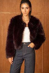 Soft Collarless Faux Fur Jacket