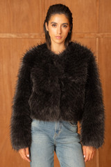 Soft Collarless Faux Fur Jacket