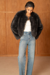 Soft Collarless Faux Fur Jacket
