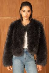 Soft Collarless Faux Fur Jacket