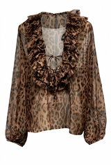 Leopard Print Chiffon Tie Front Blouse