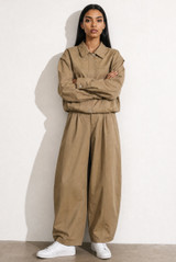 Dropped Shoulder Jacket and High Waist Wide Trouser Set