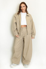 Dropped Shoulder Jacket and High Waist Wide Trouser Set