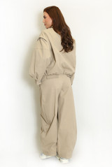 Dropped Shoulder Jacket and High Waist Wide Trouser Set