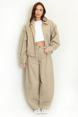 Dropped Shoulder Jacket and High Waist Wide Trouser Set
