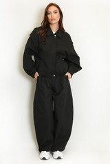 Dropped Shoulder Jacket and High Waist Wide Trouser Set