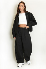 Dropped Shoulder Jacket and High Waist Wide Trouser Set