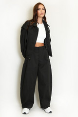 Dropped Shoulder Jacket and High Waist Wide Trouser Set