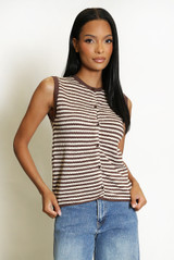 Stripes Knit Button Up Top