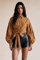 Cropped Tie Front Blouse